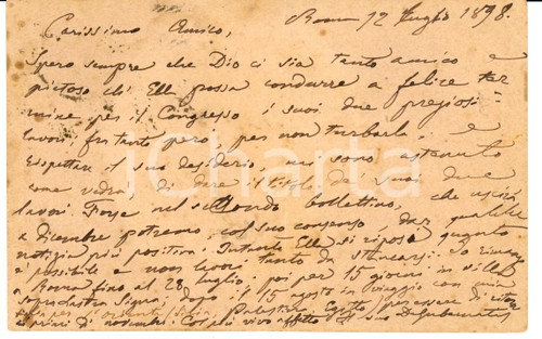 1898 ROMA Angelo DE GUBERNATIS ad Antelmo SEVERINI Autografo 1898 ROMA Angelo DE GUBERNATIS ad Antelmo SEVERINI Autografo